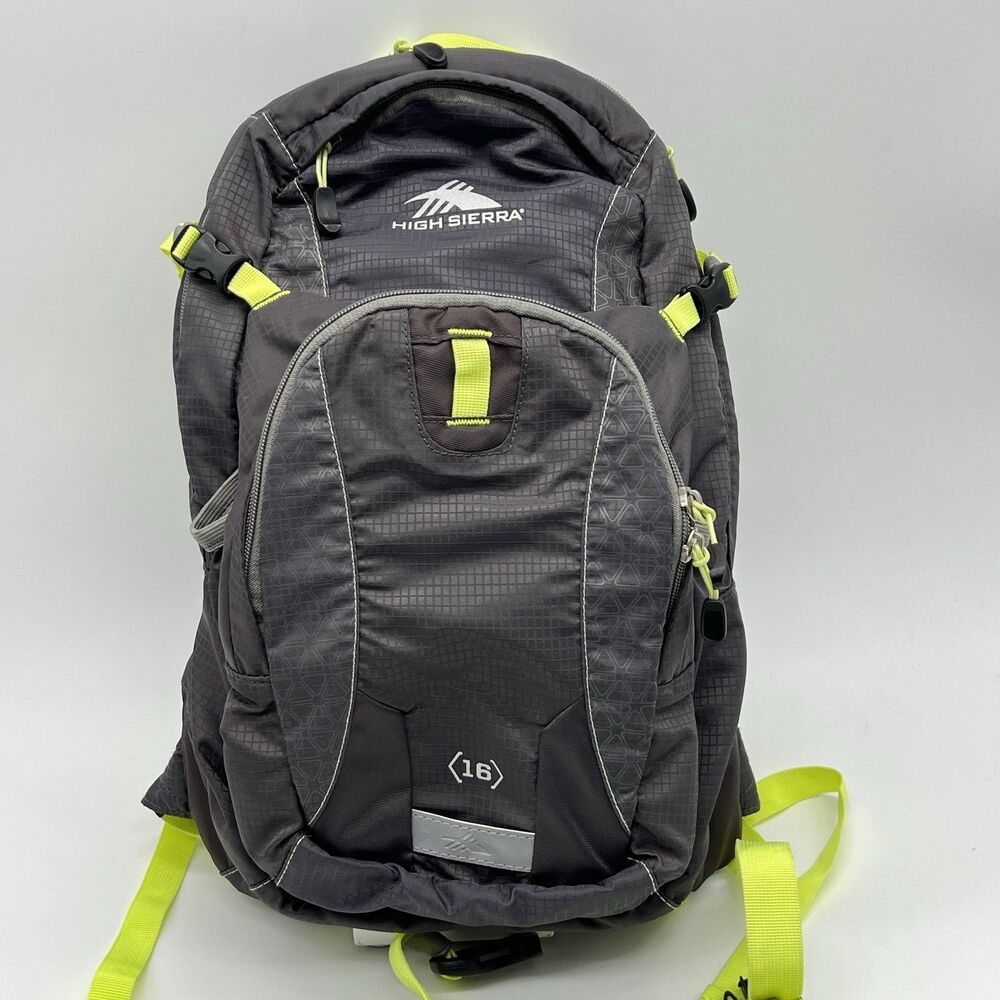High Sierra 16 Hydro Backpack Gray/Yellow W/ Hydration bladder Hiking Trail